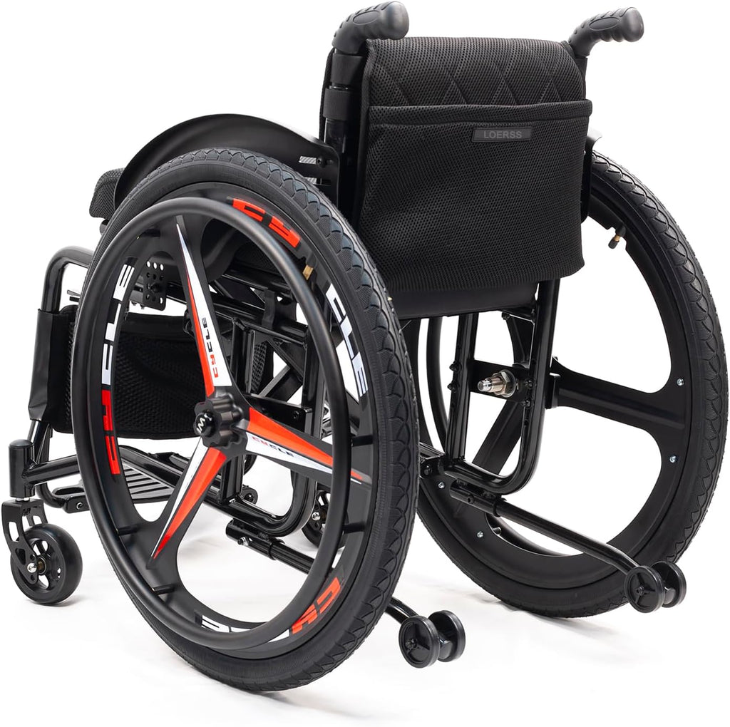 Portable All-Terrain Ultra Lightweight Sports Wheelchair,Foldable Self Propelled Aluminum Alloy Manual Wheel Chair,Transport Wheelchairs With Anti-Tipper,Load Capacity 220 Lbs(Size:42cm/16.5in,Color:B