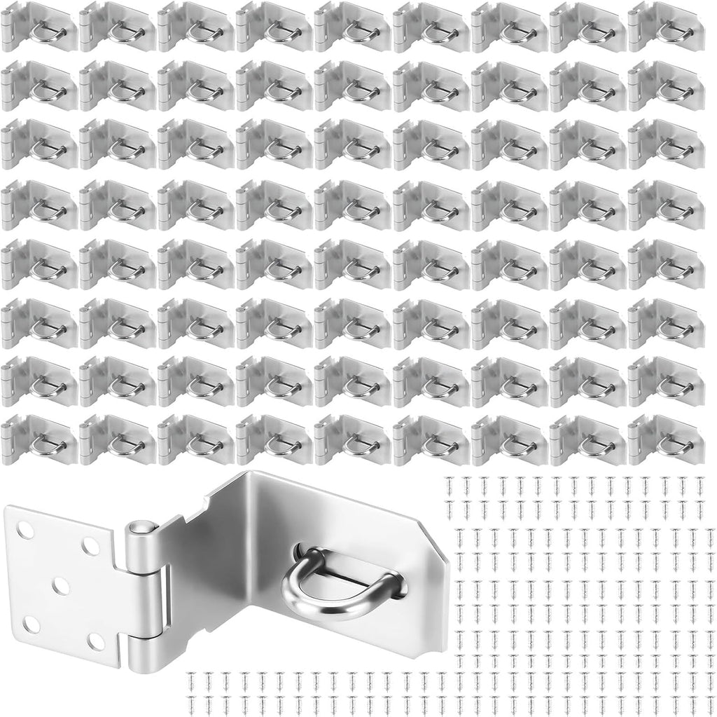 100 PCS Door Hasp Latch, 90 Degree Right Angle Hasp, 201 Stainless Steel Extra Thick Door Clasp, for Doors, Drawers(4inch)