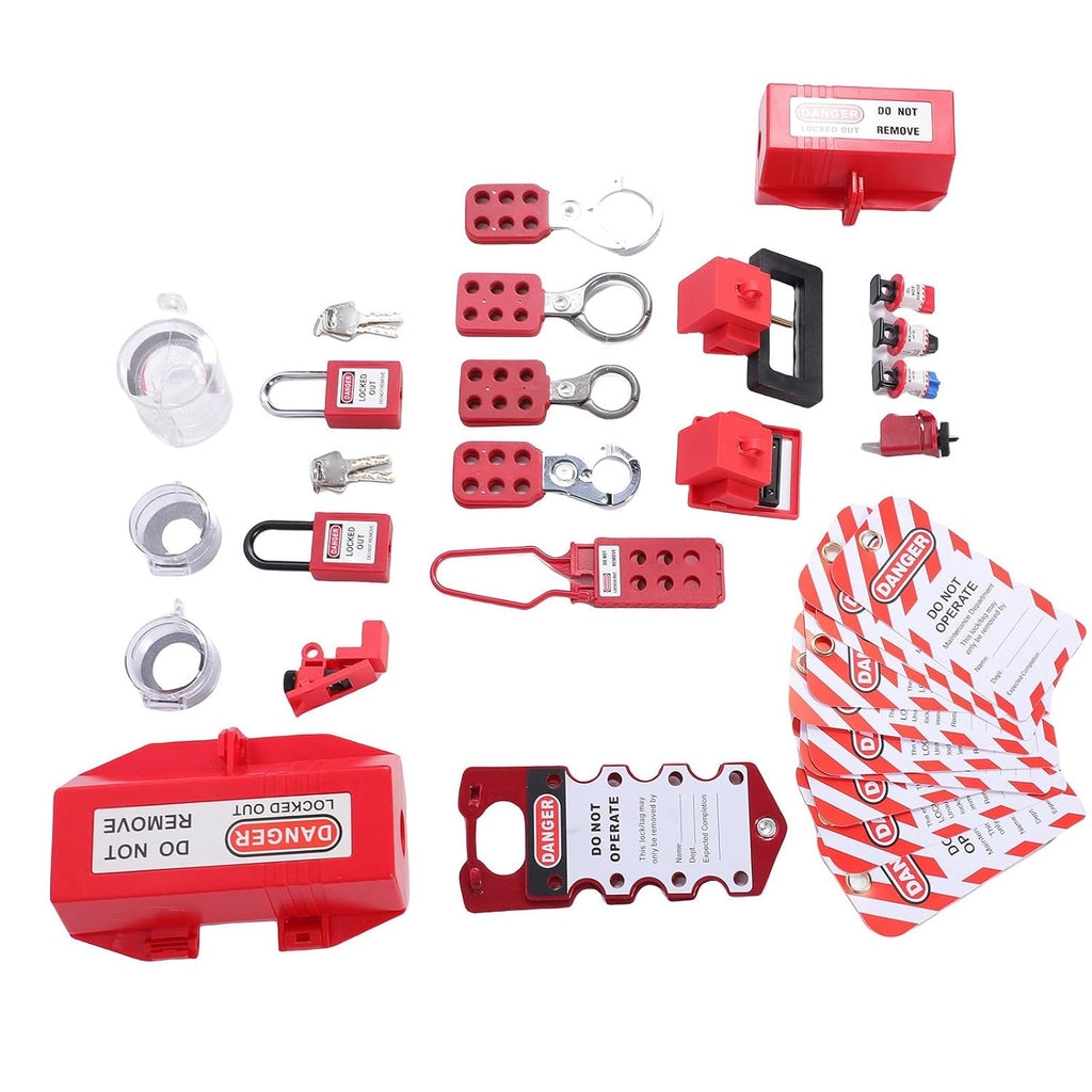 Lockout Tagout Kit, OSHA Compliant Universal Loto Safety Kit, with 10 Padlocks, 4 Hasps, Circuit Breaker Locks, and for Industrial and Mechanical Lockout Procedures