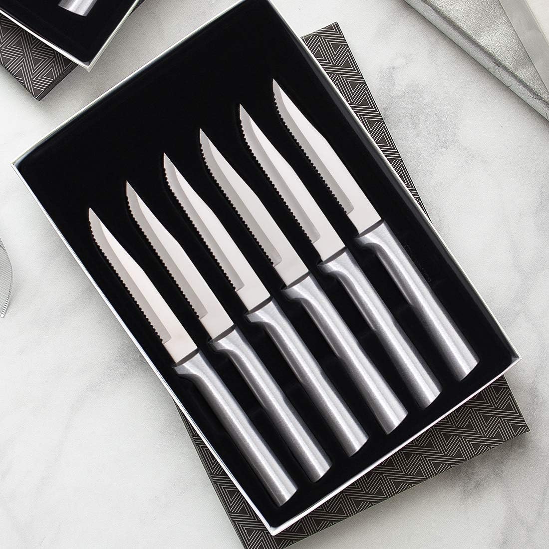 Rada Cutlery Six Serrated Steak Knives Gift Set (S6S), 6-Piece Knife Set, Stainless Steel Blades, Silver Handle, Pack of 2