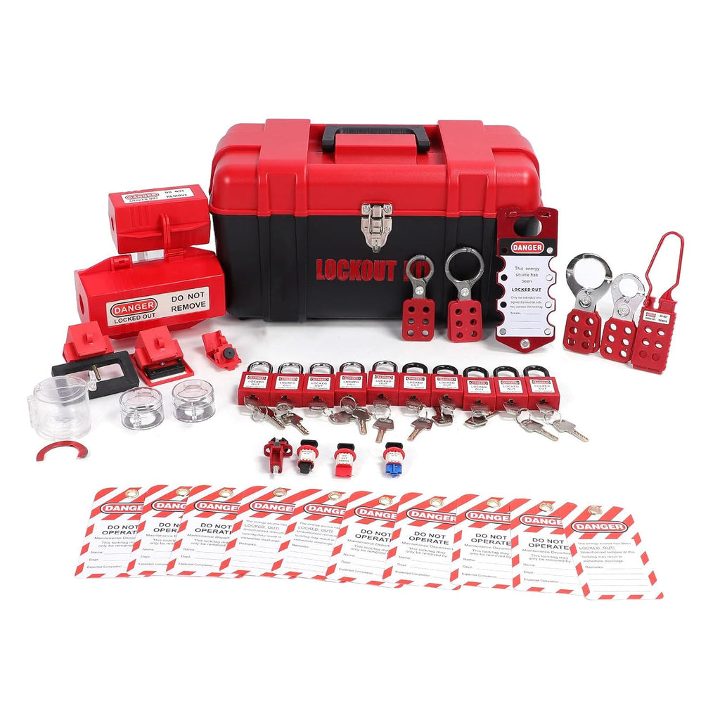 Electrical Lockout Tagout Kit, Hasps Clamp on and Universal Multipole Circuit Breaker Lockouts Tag Plug Lock Loto Locks Set, Clamp On Circuit Breaker Lock Loto Safety Padlock Set