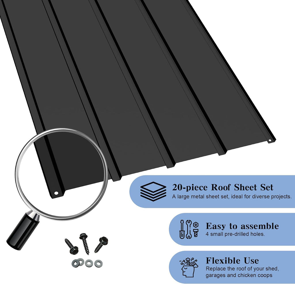 Domi Metal Roofing Panels 20 PCS, Galvanized Steel Corrugated Roof Panels Waterproof Heavy Duty Metal Siding Panels with Screws for Pergola Gazebo Garage Sheds Mobile Home (Grey)