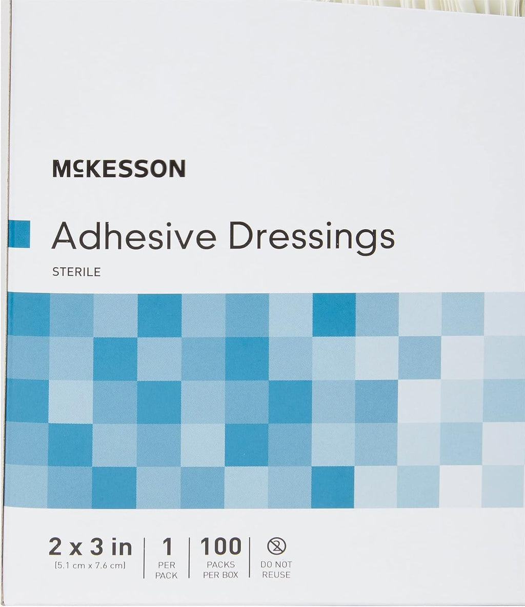 McKesson Adhesive Dressing, Sterile, Cotton/Polyester, 2 in x 3 in, 100 Count, 24 Packs, 2400 Total