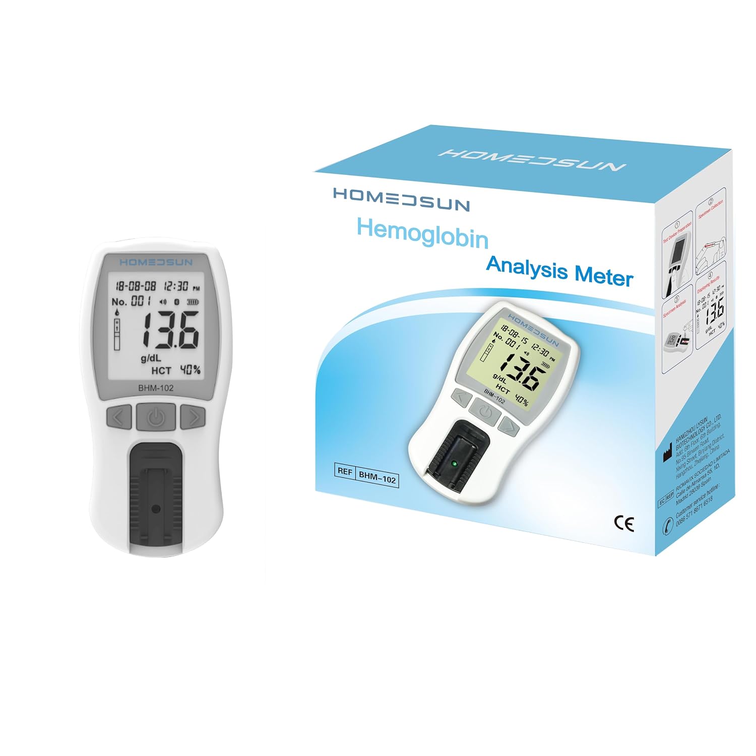 HSBHM-102 Home Care Portable Blood Hemoglobin Analyzer Anemia Hb Test Check Kit Handheld Finger Prick Meter Easy To Use Quick Results With 25Pcs Strips Lancets Droppers