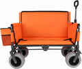 Orange Collapsible Wagon, Bench Seat & Storage, All-Terrain 9'x4' Beach Tires, Steel Frame, Folding Camping Cart for Beach, Sports, Fish, 40.94x20.47x44.29 in