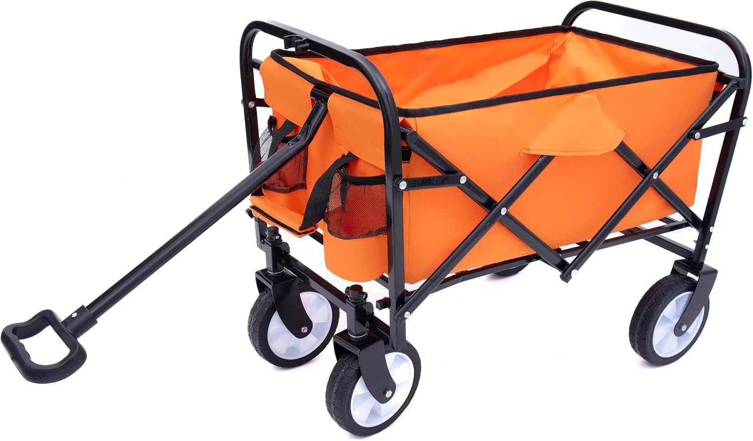 3-in-1 Convertible Folding Wagon Cart with Bench Seat & Storage, 500lb Capacity Heavy-Duty Utility Cart, 180L All-Terrain Wagon for Camping, Beach, Garden (Orange)