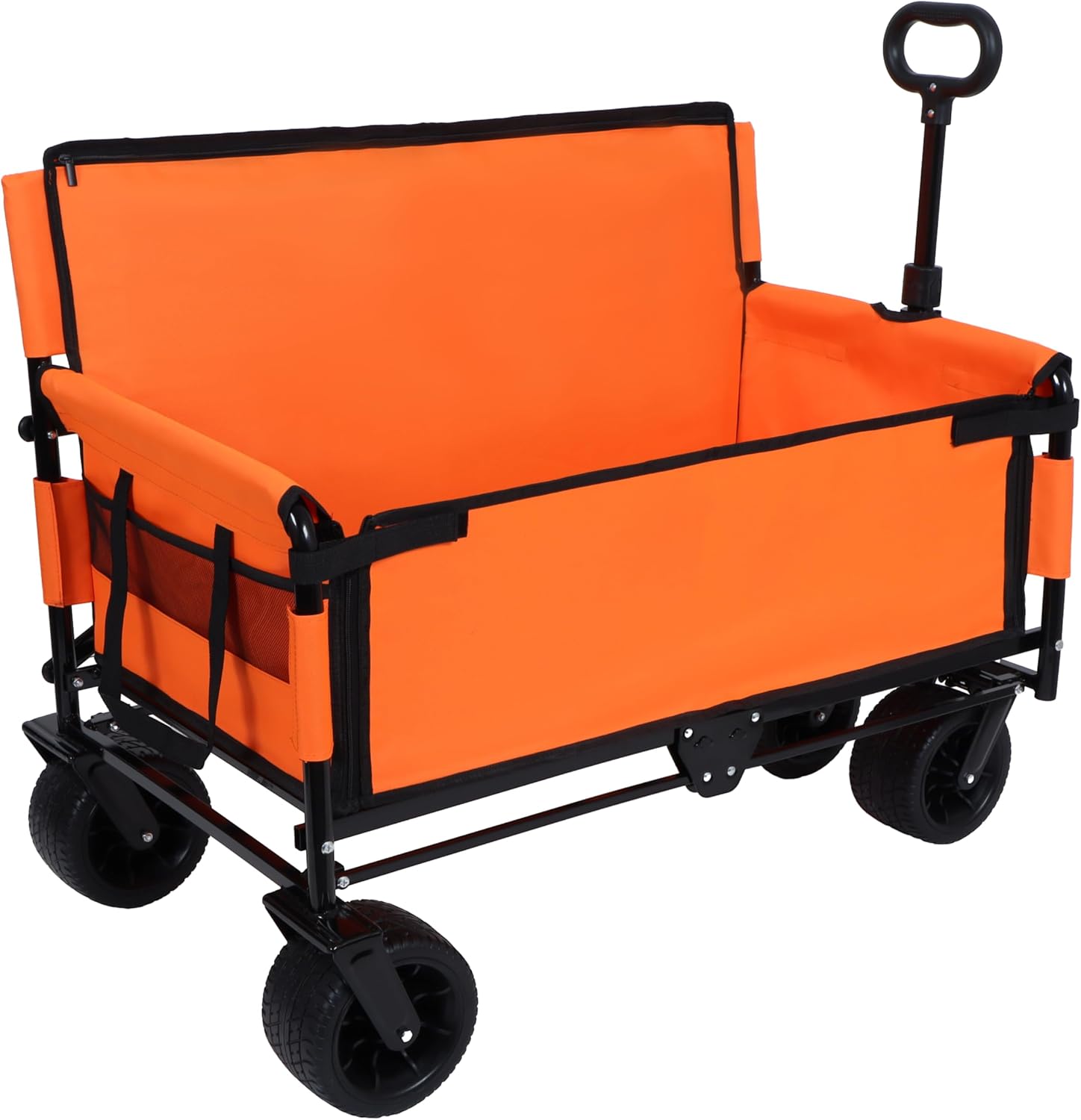3-in-1 Heavy-Duty Folding Wagon Cart with Bench Seat & Storage – 500lbs Capacity, 180L All-Terrain Utility Cart for Camping, Beach, Sports, & Garden – Collapsible, Adjustable Handle (Orange)
