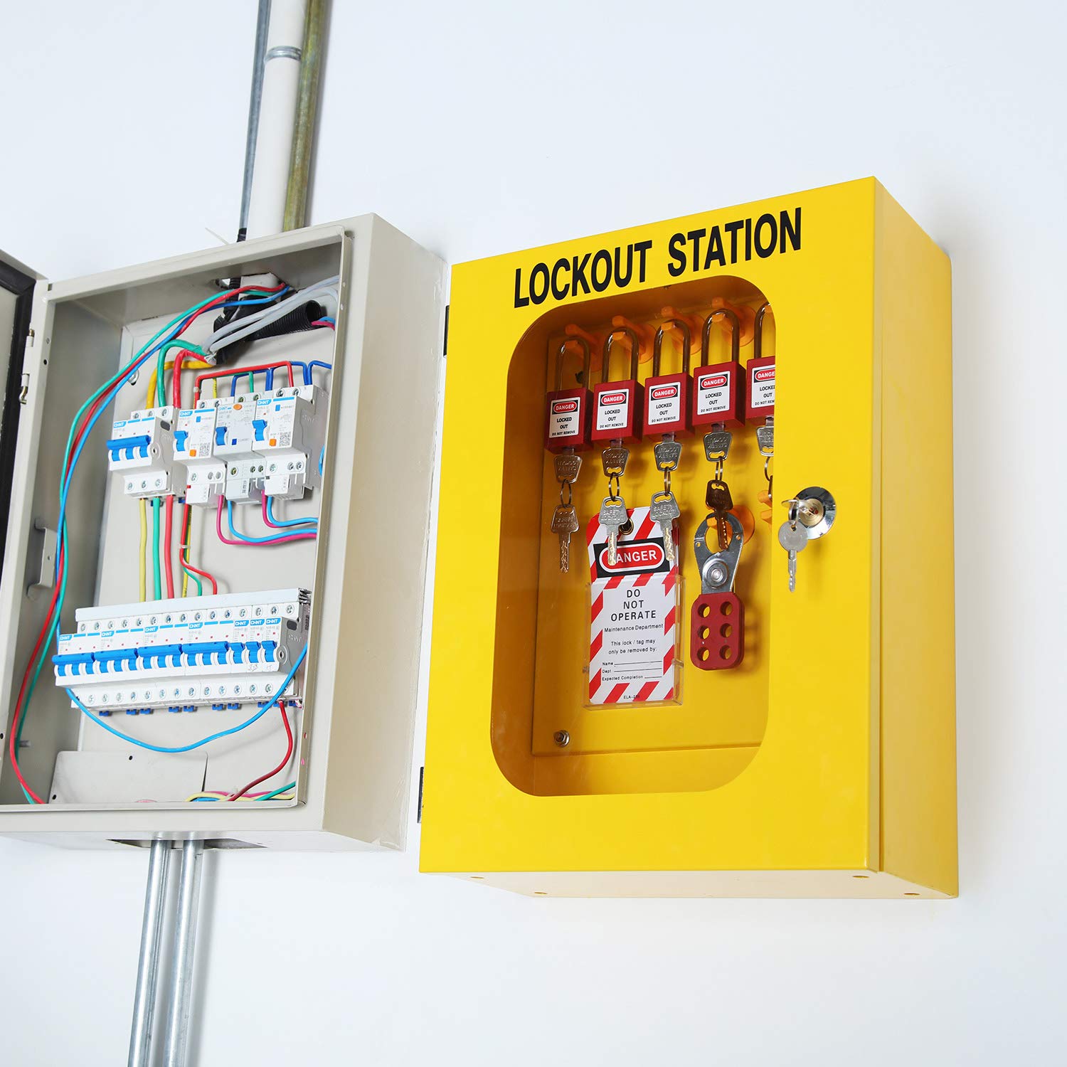 Lockout Tagout Station Breaker Loto Kit Loto Hasps,Loto Tags,Circuit Breaker Lockout,Ball Valve Lockout,Electrical Plug Lockout,Steel Cable Lockout for Loto Station Lock Out Tag Out Kit