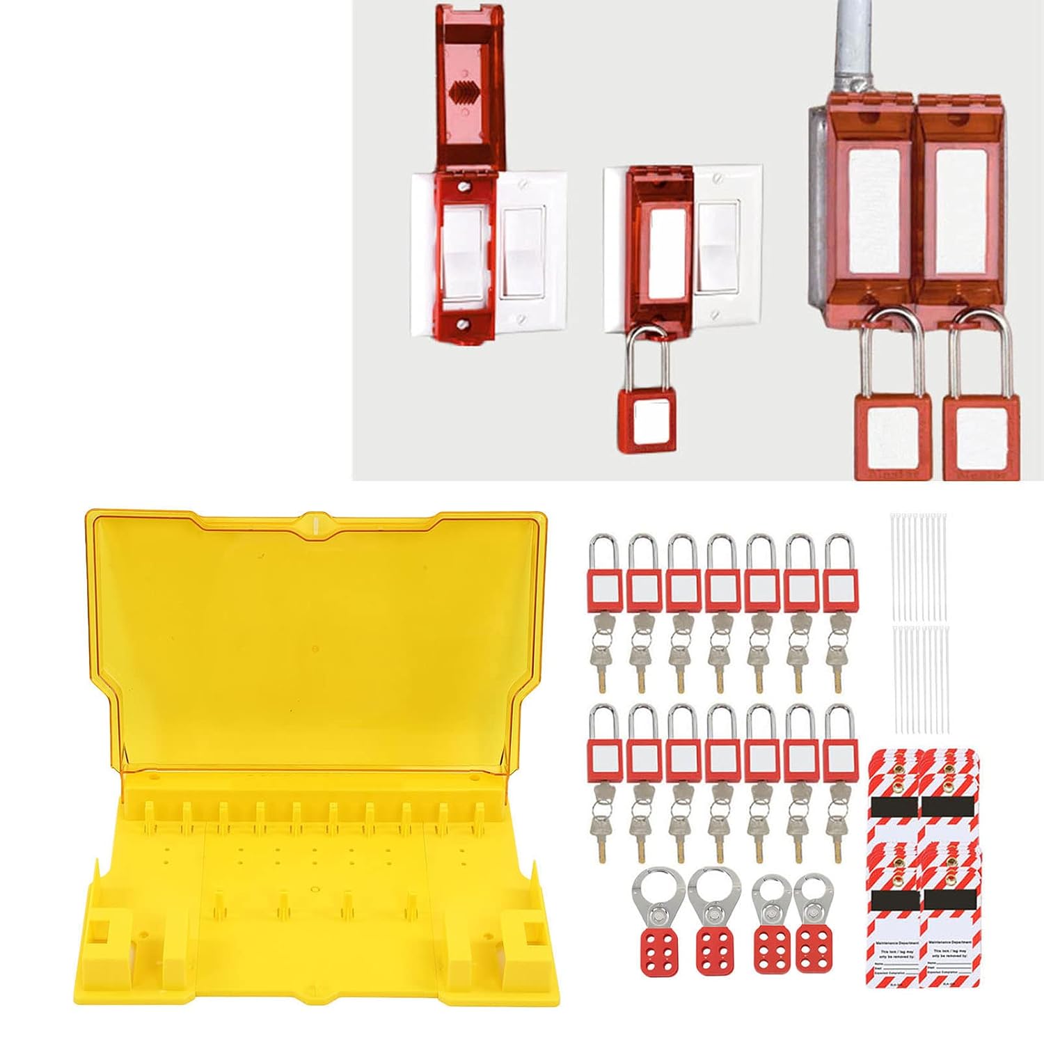 Lockout Tagout Station, Loto Kits, Lock Out Tag Out Kits, Security Lock Set, Including Padlocks Keys Hasps Hangtags Visual Lockout Kit Board, for Factory Warehouse