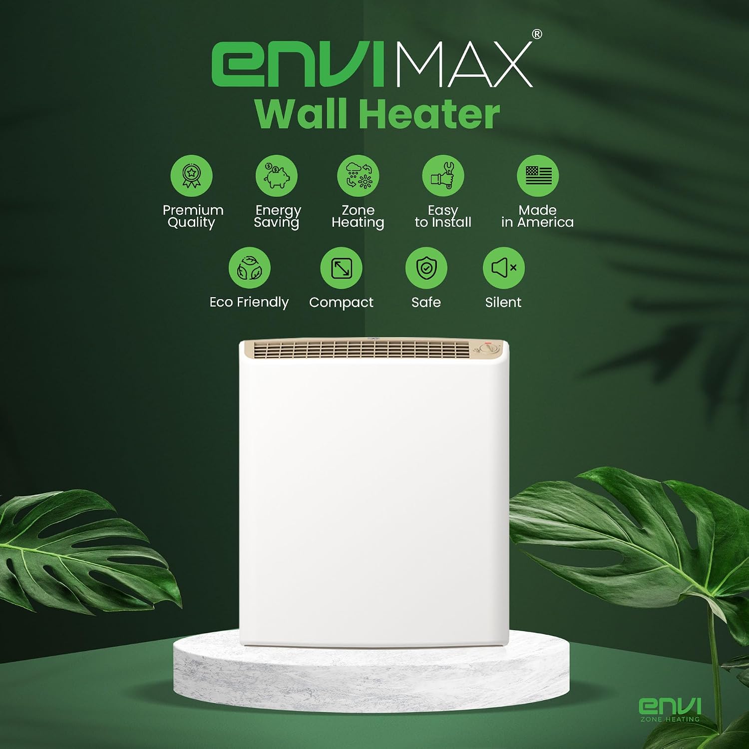 EnviMAX Plug-in Electric Panel Wall Heaters for Large Rooms, 1000 Watts, 24/7 Heating w/Safety Sensor Protection, Patented Quiet Fan-less Design, Easy 2-Min Install, Indoor Space Heater, Made in USA