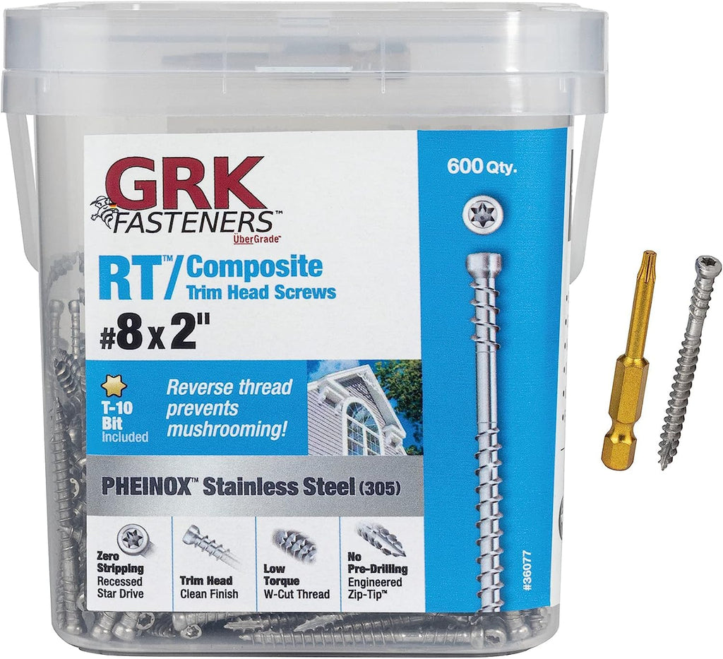 GRK 36077#8 x 2' RT Composite™ 305 Stainless Steel Trim Screws 600 Count
