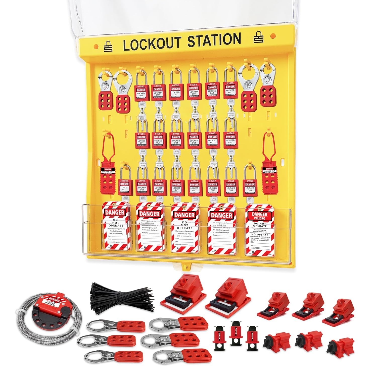TRADESAFE Lockout Tagout Station - 105 Loto Devices, Loto Locks, Breaker Lockout Devices, Loto Tags, Lockout Hasp, Cable Lock, Lock Out Tag Out Kit Board, OSHA-Compliant