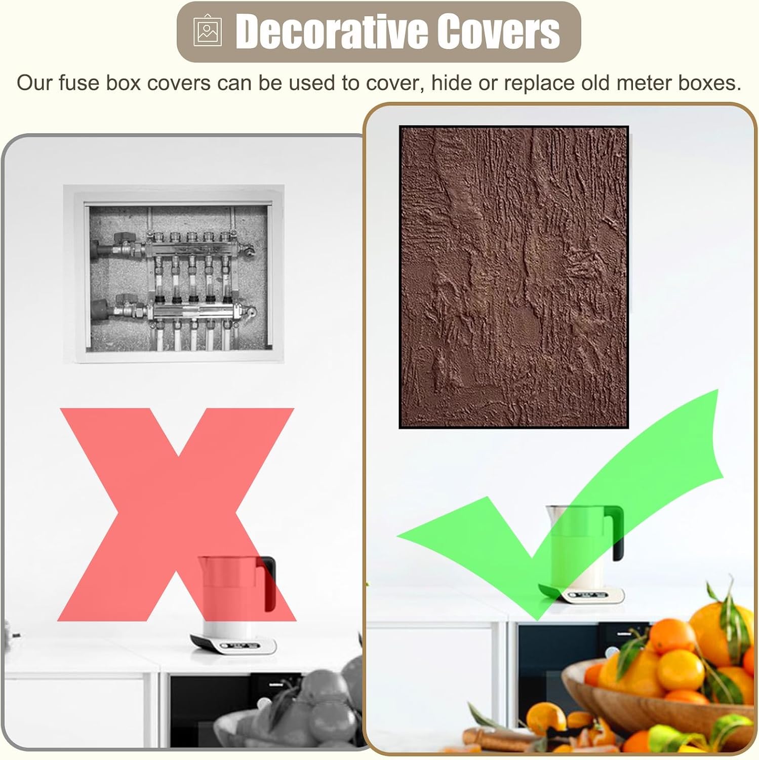 Wall Mounted Circuit Electrical Panel Cover, Vertical Breaker Box Covers for Decorative Wall/Hide Meter, Artative Fuse Box for Distribution Panel(Deep Coffee,40x60cm(15 3/4x23 5/8in))