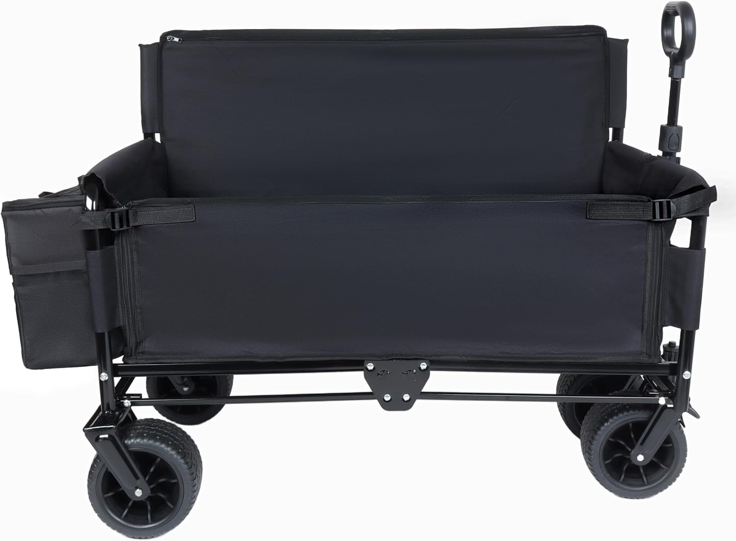3-in-1 Heavy-Duty Folding Wagon Cart with Bench Seat & Storage - 500lbs Capacity, All-Terrain 360° Wheels, Ice Pack Included - Perfect for Camping, Beach, Sports, Garden & Outdoor Events (Black)