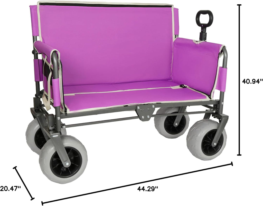 3 in 1 Heavy Duty Convertible Folding Wagon Cart with Bench Seat Storage 500lbs, 180L Capacity Utility Wagon, All Terrain Wheels for Camping, Beach, Sports, Garden, Fish, Purple
