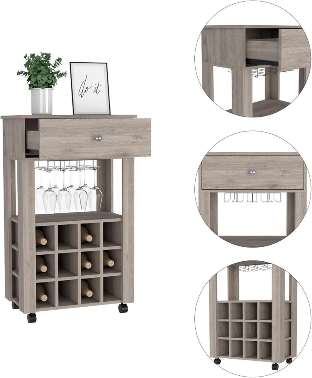 Modern Wine Cabinet,Wine Baker Rack with 1-Drawer&12-Bottle Wine Cabinet Bar Cabinet for Bar,Kitchen,Dining Room,Light Gray