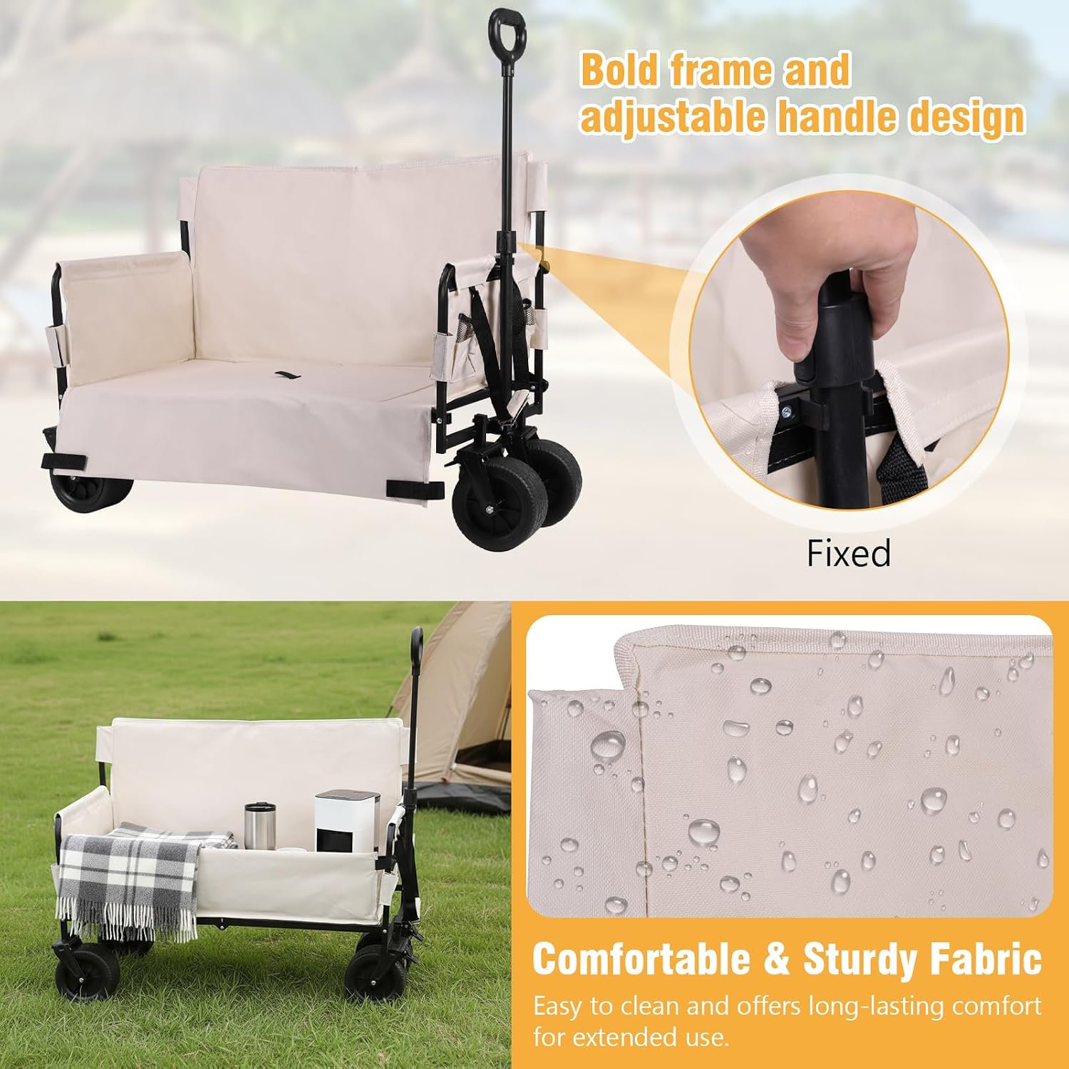 Generic Collapsible Heavy Duty Wagon with Big Wheels Heavy Duty Collapsible Utility Wagon for Groceries Garden Sport