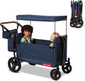 Radio Flyer Atlas Stroll 'N Wagon, Navy Blue, For Ages 1+, 3-in-1 Push or Pull Versatility, One-Hand Fold, UV Canopy, 5-Point Harnesses, Storage Capabilities, Rubber Wheels, Stroller Wagon for Kids