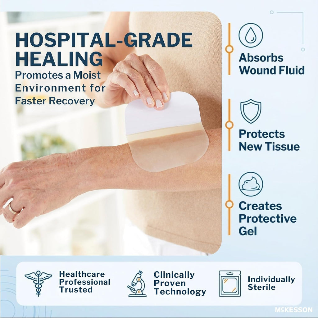 McKesson Hydrocolloid Dressing, Sterile, Thin (20 Boxes, 200 Dressings Total) - Self-Adhesive Sterile Bandage, Waterproof Patch for Bed Sore, Mild Burn, Blister, Acne Care - 4 in x 4 in