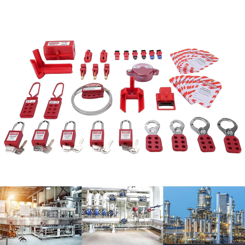 Lockout Tagout Kit Electrical Loto, Clamp On Circuit Breaker Lock Out, Group Lockout Hasps, Plug Lock, Loto Tags, Padlocks, Ball Valve, Tool Box, Universal for Electrical
