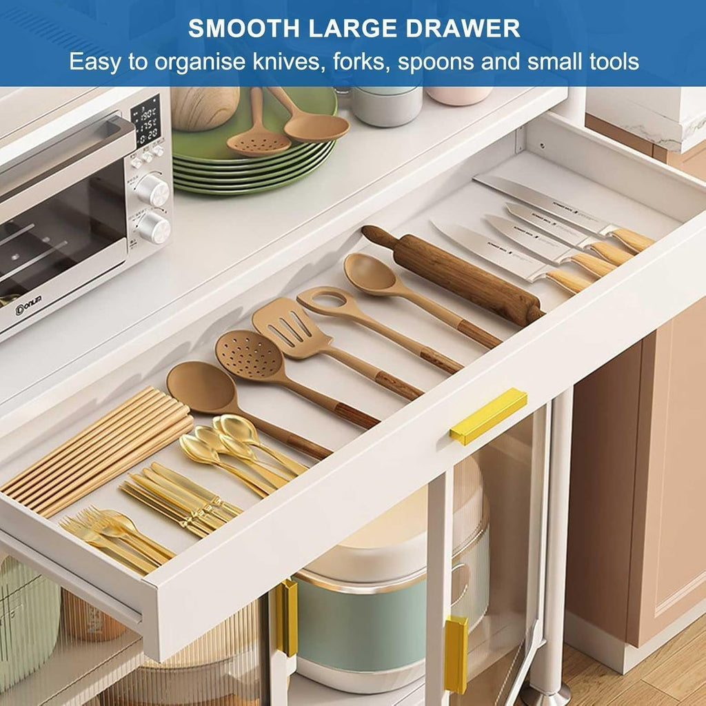 White 5 Tier Baker'S Racks For Kitchens With Drawer And Microwave Stand Adjustable Shelf Kitchen Storage Cabinet Microwave Oven Shelf Cabinet For Kitchen Hutch 179×80Cm,White,147.5x60cm/58x23.6in