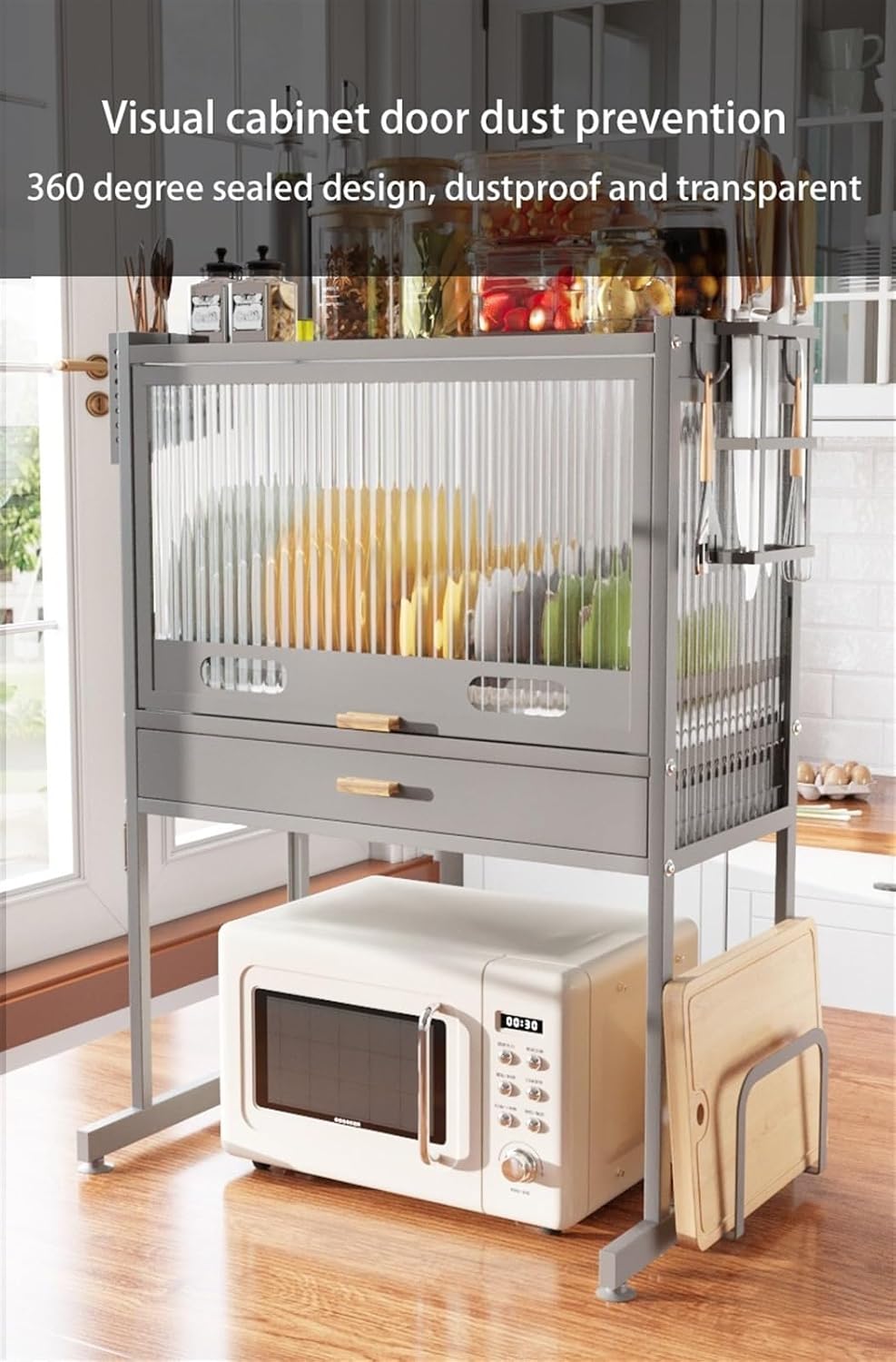 Kitchen Countertop Bakers Rack, Microwave Oven Stand, Countertop Dish Storage Cabinet with Drawers, for Kitchen, Dining Room, Living Room(Black,Medium)