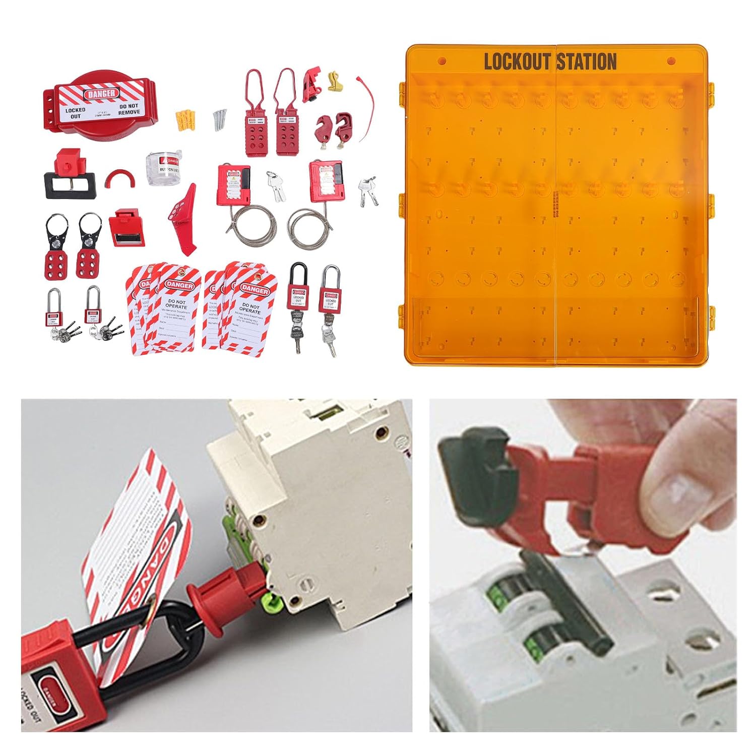 Electrical Lockout Tagout Kit, Lockout Tagout Station with Loto Devices, 4 Safety Padlocks, 20 Lockout Tags, 2 Hasps, 2 Cable Lock, Plug Lock, ect., Complete Set for Industry