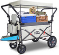 TMZ Collapsible Wagon with 2 Foldable Seats, Folding Wagon with Canopy, Multi Functional Cart with Adjustable Handle Bar, Front Expandable for Transport Camping (Grey/Beige)