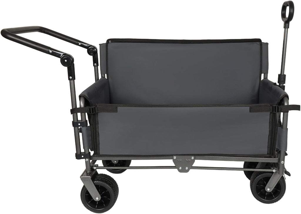 3-in-1 Folding Wagon Cart with Bench Seat & Canopy & Storage, 500lbs Heavy-Duty, 180L Capacity, All-Terrain Wagon for Camping, Beach, Sports, & Garden (Gray)