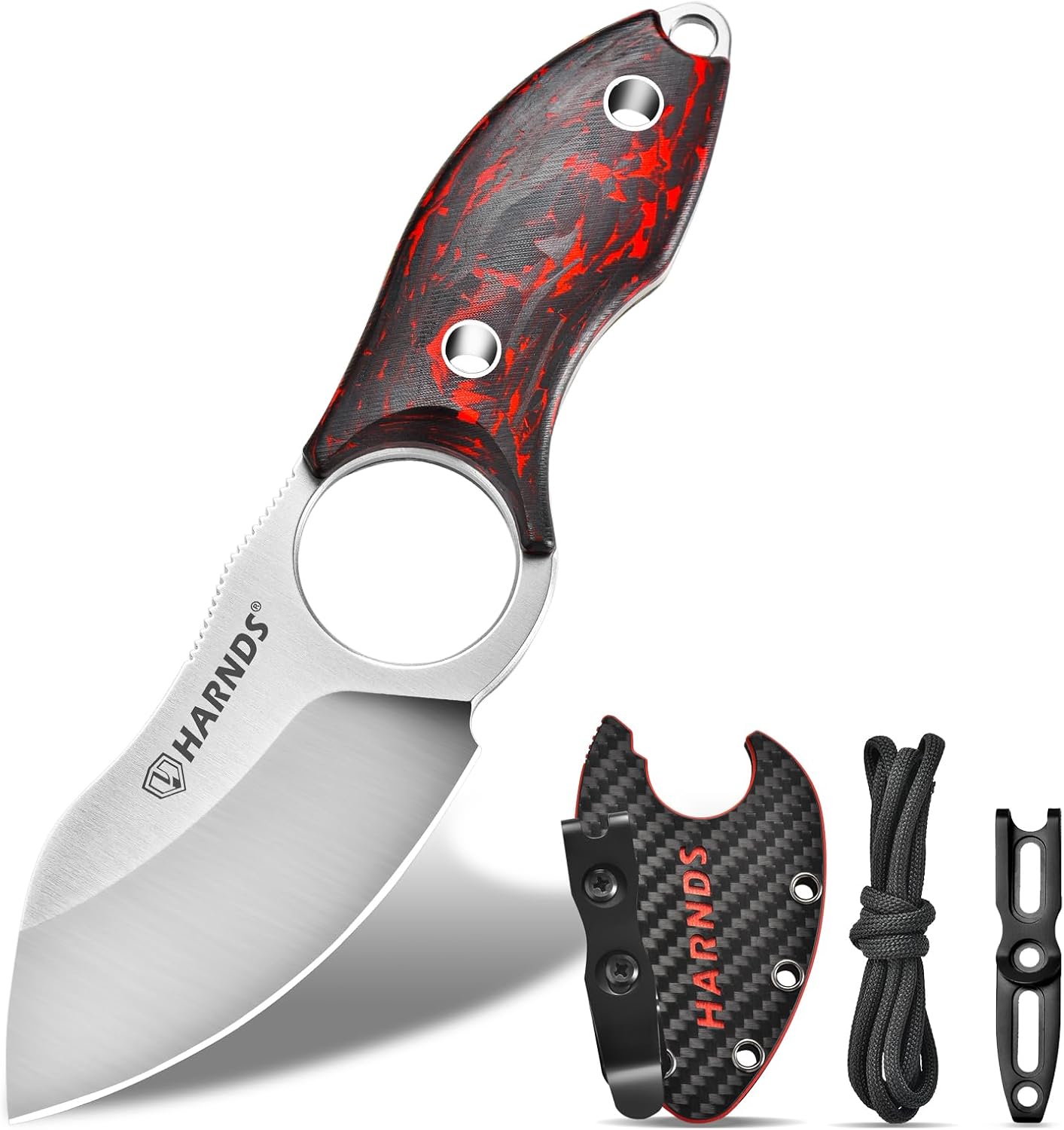 Harnds Small Fixed Blade Knife Full Tang Camping EDC with N690 Steel and Carbon Fiber Handle for Fishing and Skinning Eggplant