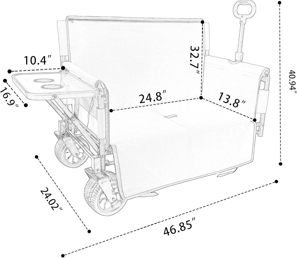 3-in-1 Convertible Folding Wagon Cart with Bench Seat & Rear-Mounted Folding Tabletop - 500lbs Heavy-Duty Utility Wagon, 180L Capacity All-Terrain Wheels for Camping,Beach,Sports,Garden (Dark Blue)