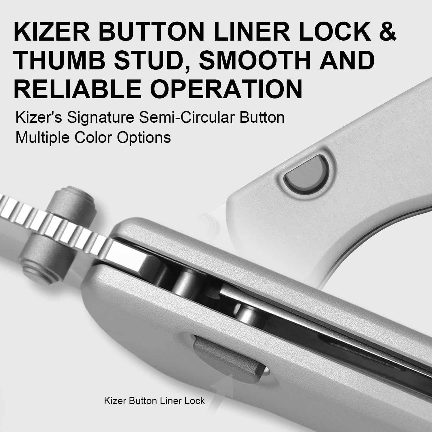 Kizer Drop Bear Zero Pocket Knife, 3.1' Drop Point M390 Blade Folding Knife with Light Gray Aluminum Handle, Thumb Stud & Button Liner Lock EDC Knives for Camping Hunting Survival Ki3619BDA4