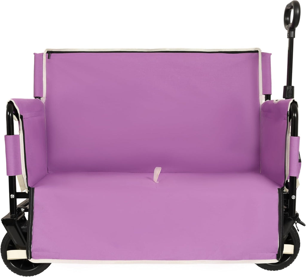 3 in 1 Convertible Folding Wagon Cart with Bench Seat Storage 500lbs Heavy Duty Utility Wagon, 180L Capacity All Terrain Wheels for Camping, Beach, Sports, Garden, Purple