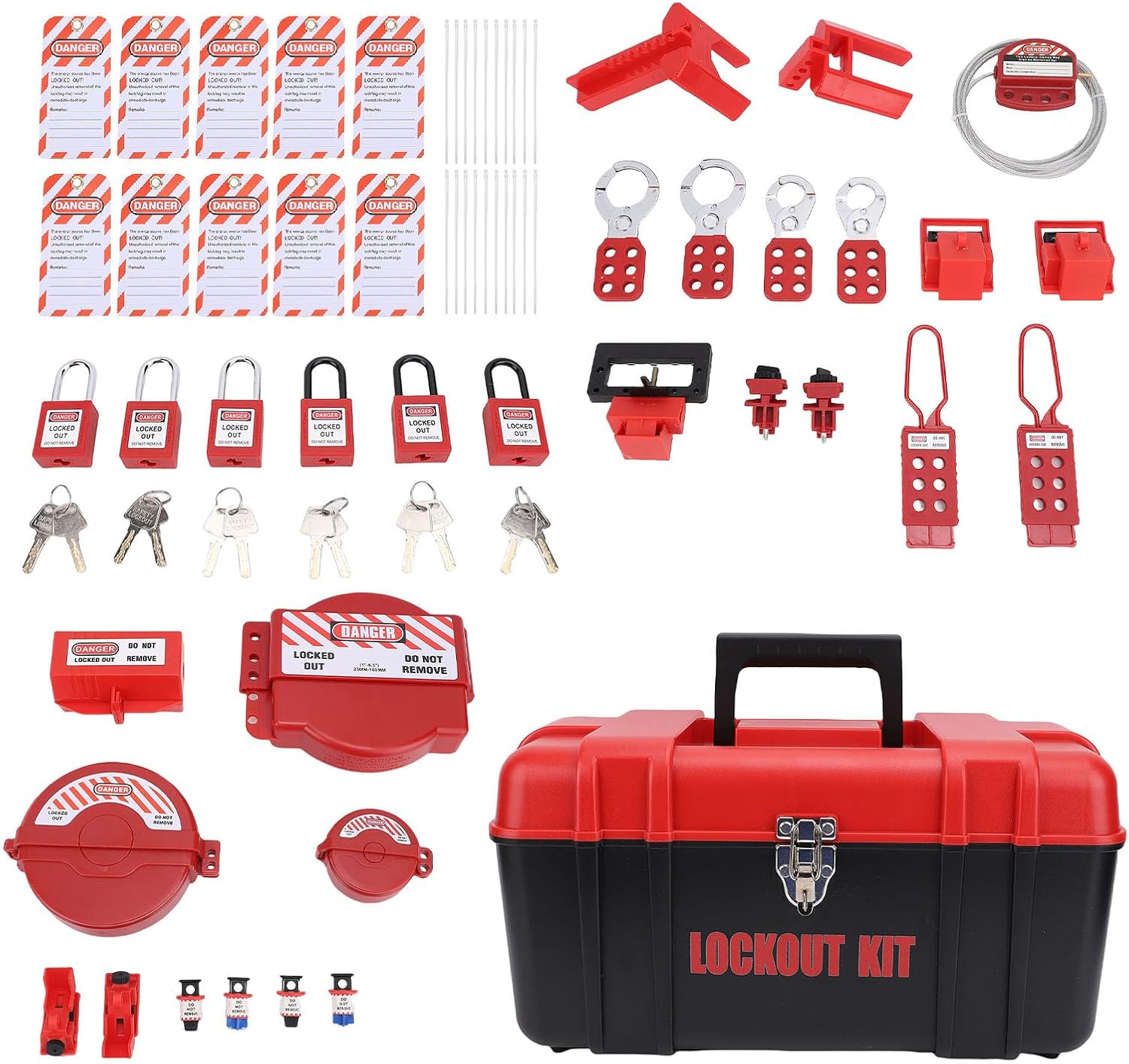 Yinhing Lockout Tagout Kit Electrical Loto, Clamp On Circuit Breaker Lockout Group Hasps Safety Padlocks Set with Tool Box for Industry