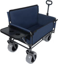 3-in-1 Foldable Wagon Cart with All-Terrain 9'x4' Beach Tires–Collapsible Wagon Design,Rear-Mounted Folding Tabletop&Convertible Bench Seat,Utility Wagon | Beach Cart with Drink Holders (Dark Blue)