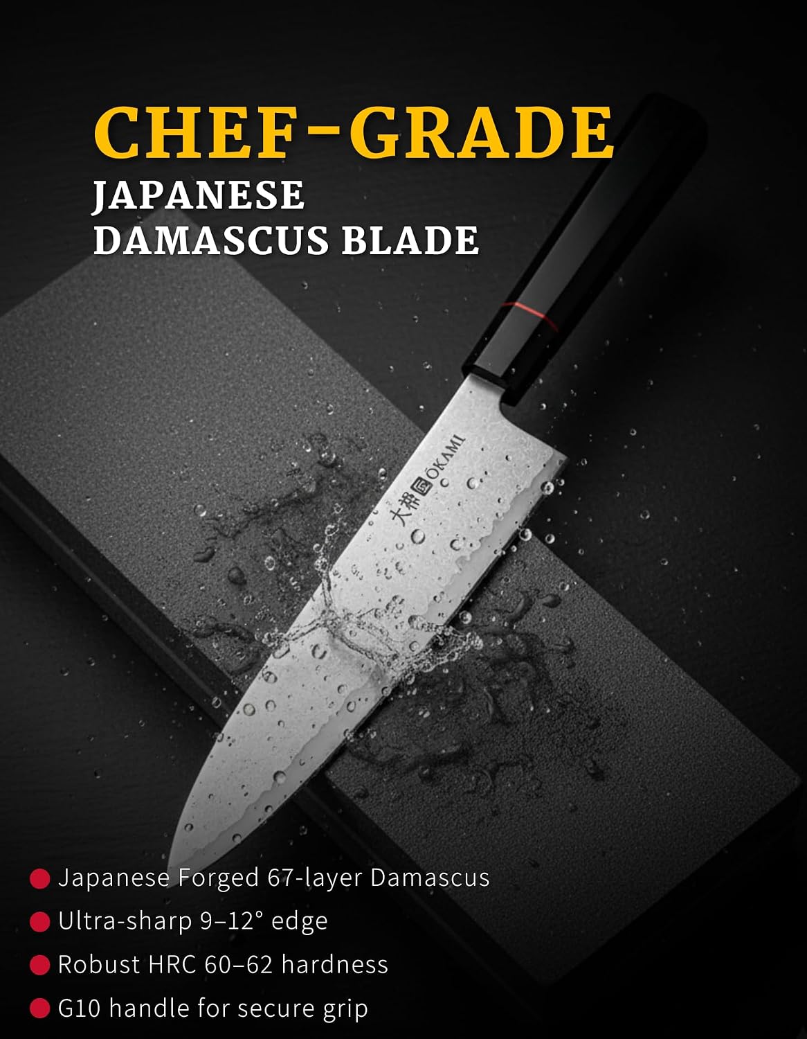 Chef Knife 8 Inch - Hand Forged Kitchen Knife with 67-Layer Japanese Damascus Steel, AUS-10 Core & G10 Handle - Ultra Sharp, Perfectly Balanced Gyuto Knife for Home Chefs and Professionals
