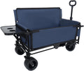 3 in 1 Convertible Folding Wagon Cart with Bench Seat Rear Mounted Folding Tabletop 500lbs Heavy Duty Utility Wagon, 180L Capacity All Terrain Wheels for Camping, Beach, Sports, Garden, Dark Blue