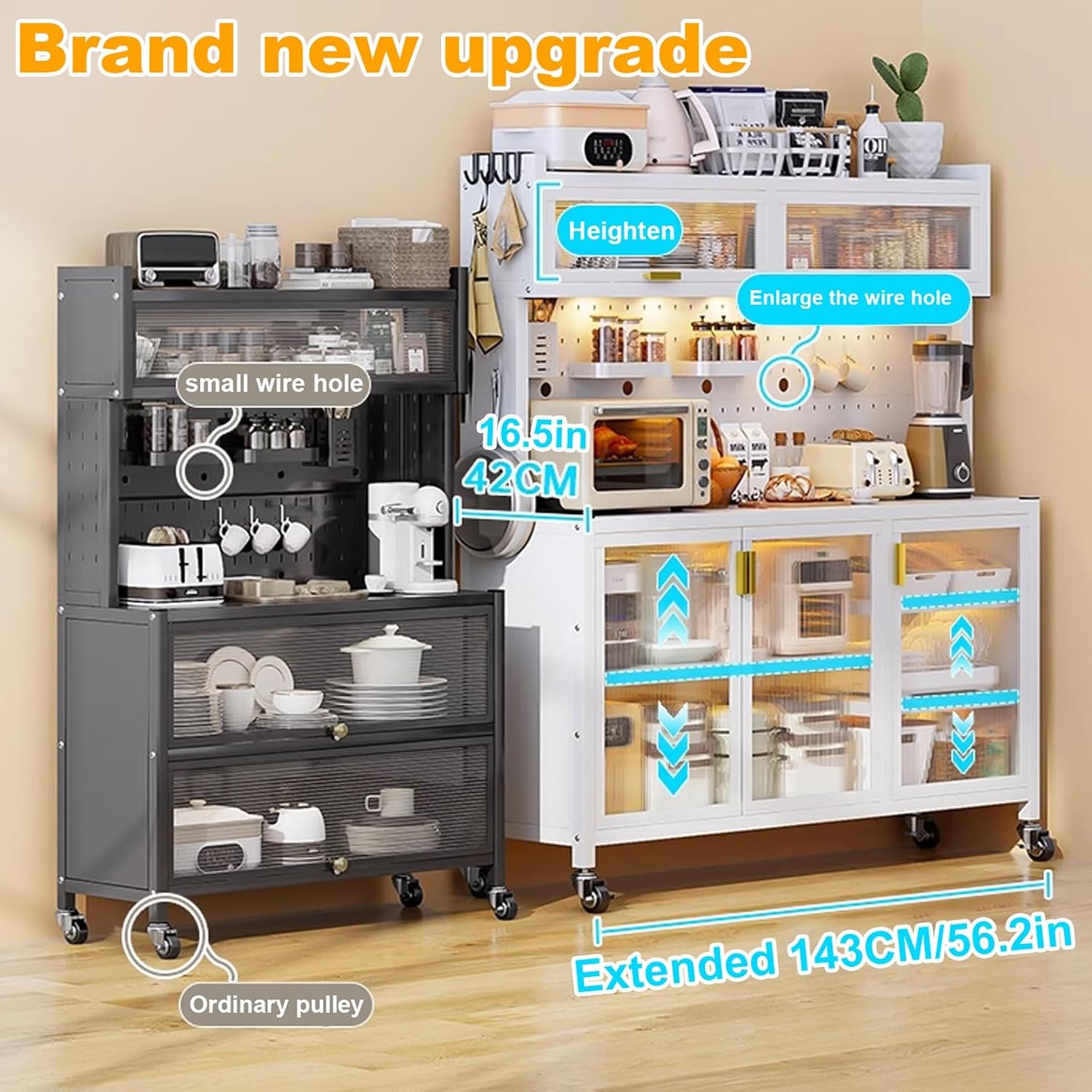 Standing Baker's Racks for Kitchens with Storage, Storage Cabinet, Microwave Kitchen Cabinets with Storage and Flip Dual Door, Storage Organizer for Kitchen Hutch, Home (Size : 143cm/56in)