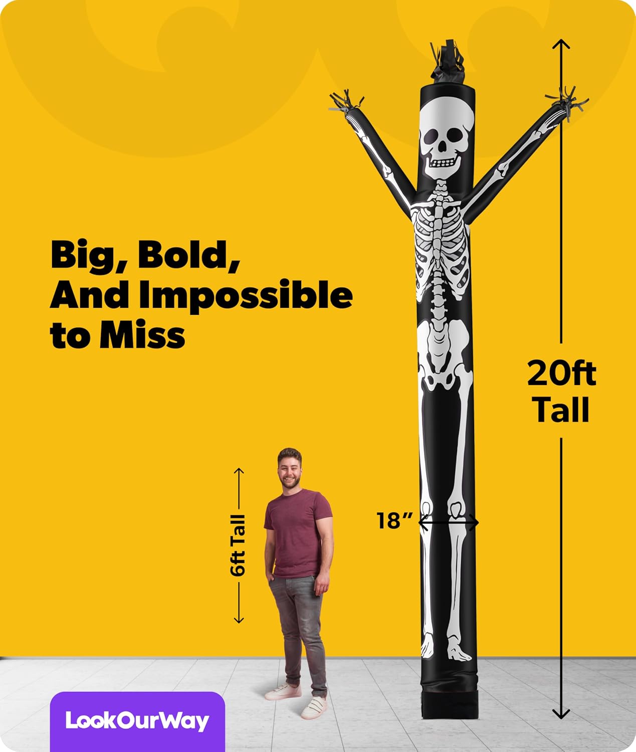 LookOurWay 20ft Skeleton Air Dancers Inflatable Tube Man Attachment | Halloween Inflatables Outdoor Decoration | Wacky Waving Halloween Blow Up for Yard Display or Business (Blower Not Included)