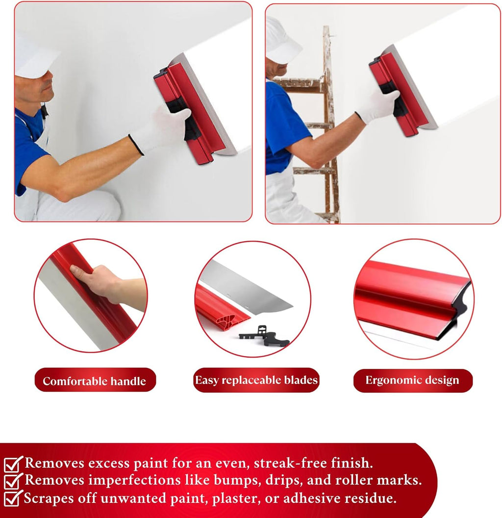 Drywall Skimming Blade Set with Portable Case,0.50 mm Stainless Steel 10', 14', 24', 32' & 40' Skimming Blades with 40'-84' Extension Handle, Drywall Finishing Tools