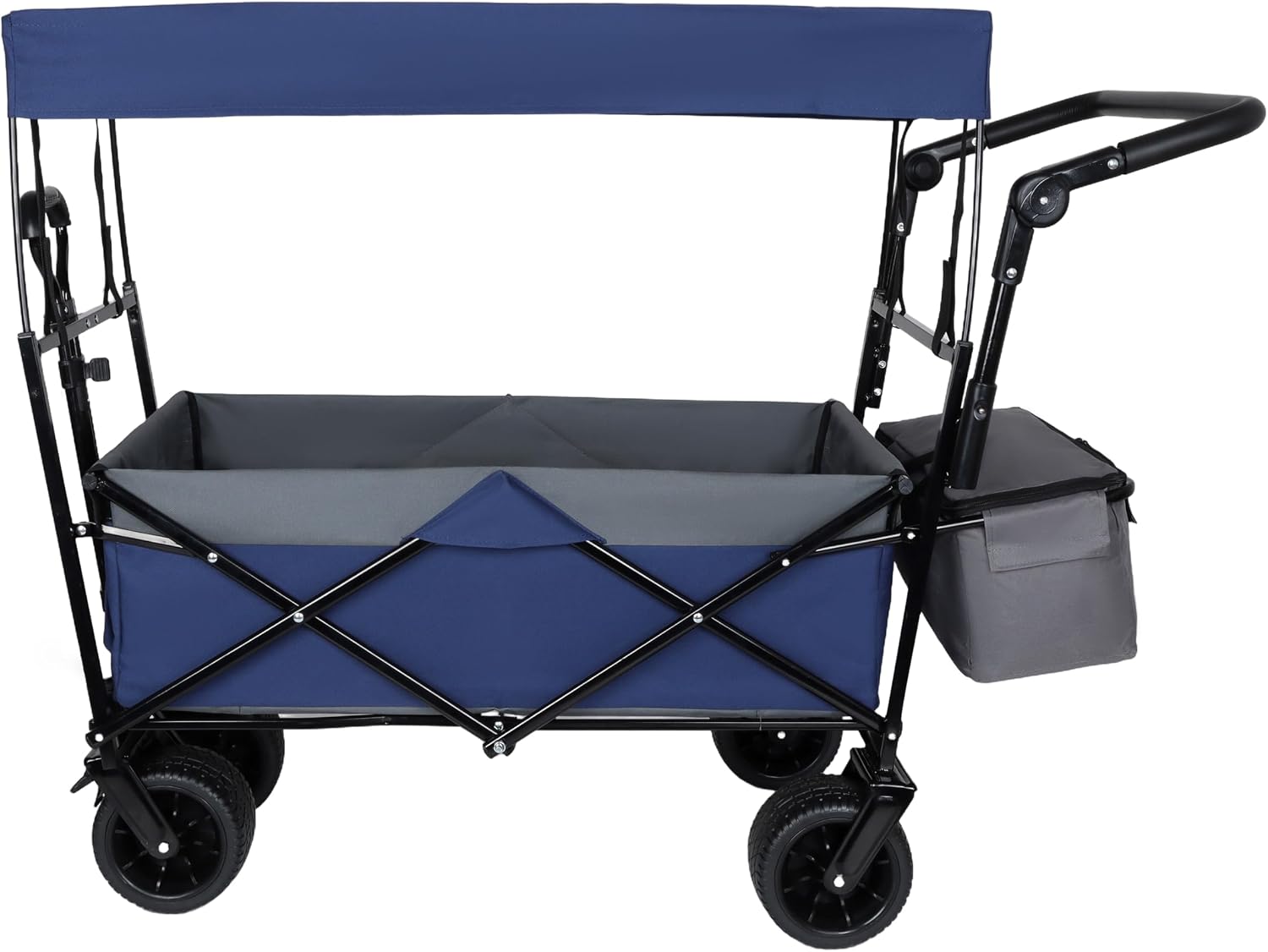 【LuckyNote】 with Push Handle, 480Lbs Collapsible with Canopy, Wagon cart with 7' All-Terrain Wheels, Lightweight Foldable Wagon, Large Capacity for Camping, Shopping, Sports (Dark Blue)
