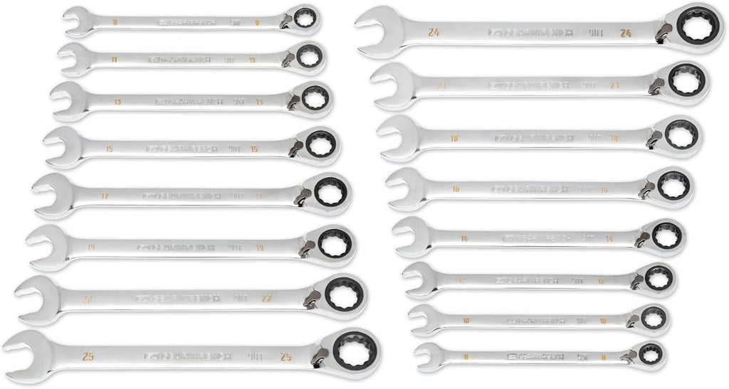 GEARWRENCH 16 Piece 90-Tooth 12 Point Metric Reversible Ratcheting Wrench Set | 86629