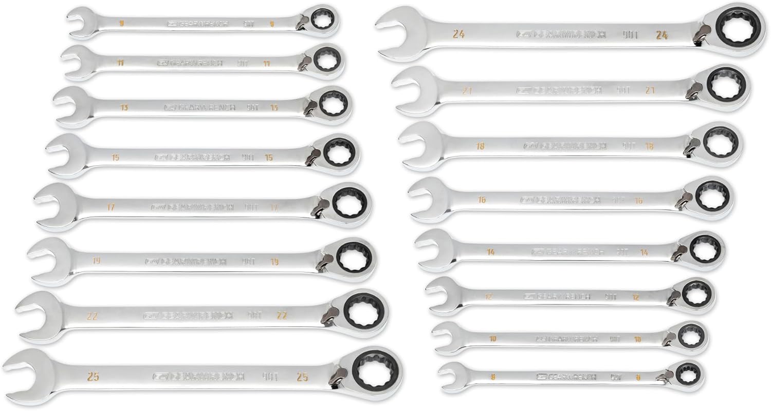 GEARWRENCH 16 Piece 90-Tooth 12 Point Metric Reversible Ratcheting Wrench Set | 86629