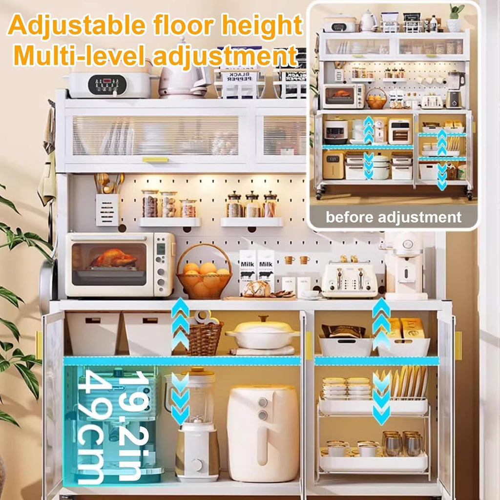 Standing Baker's Racks for Kitchens with Storage, Storage Cabinet, Microwave Kitchen Cabinets with Storage and Flip Dual Door, Storage Organizer for Kitchen Hutch, Home (Size : 143cm/56in)
