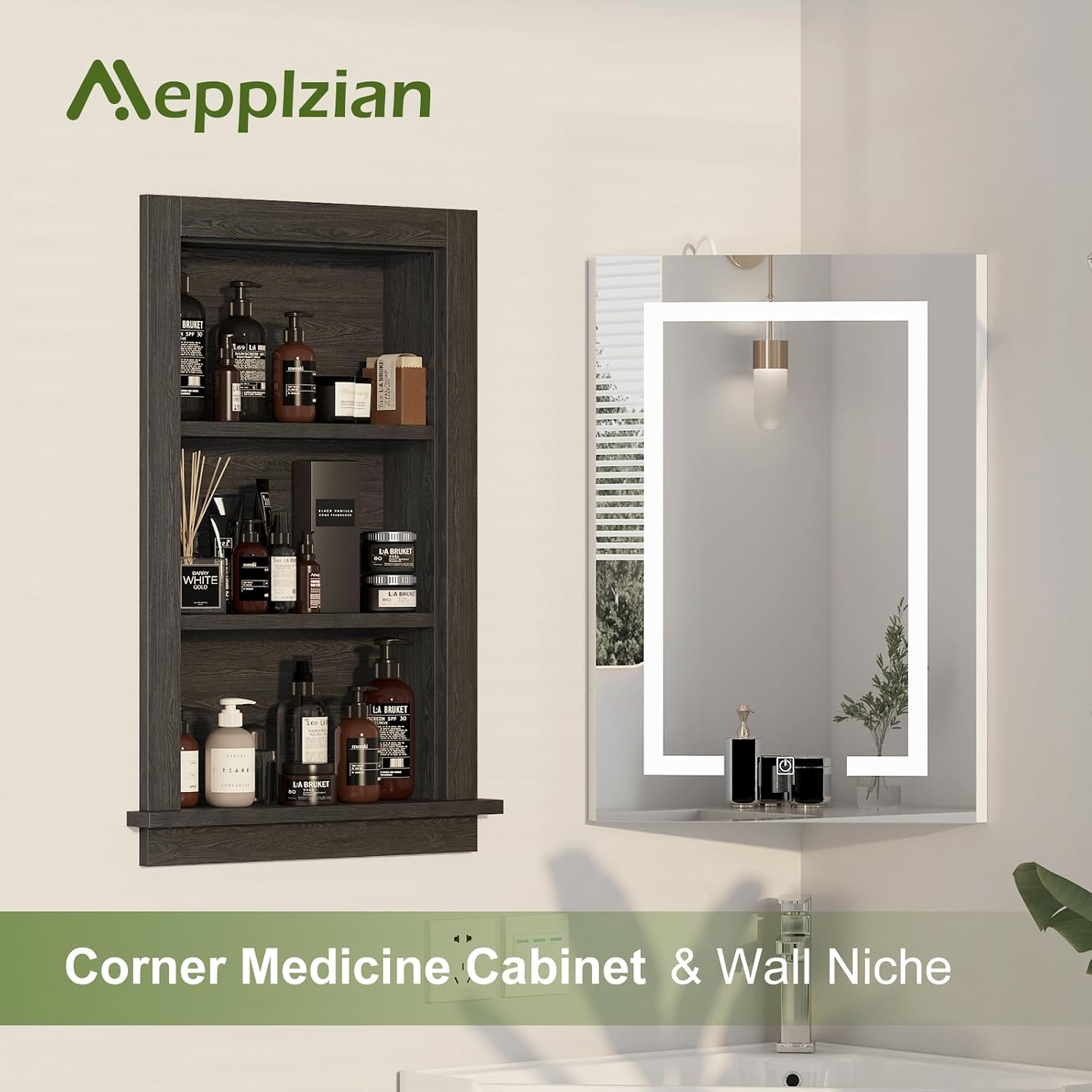 Recessed Medicine Cabinet,14x24 in Wall Bathroom Cabinet with Storage,Bathroom Niche for Shower Wall for Bedroom/Hallway,Black Shower Wall Niche Insert for Drywall,MDF