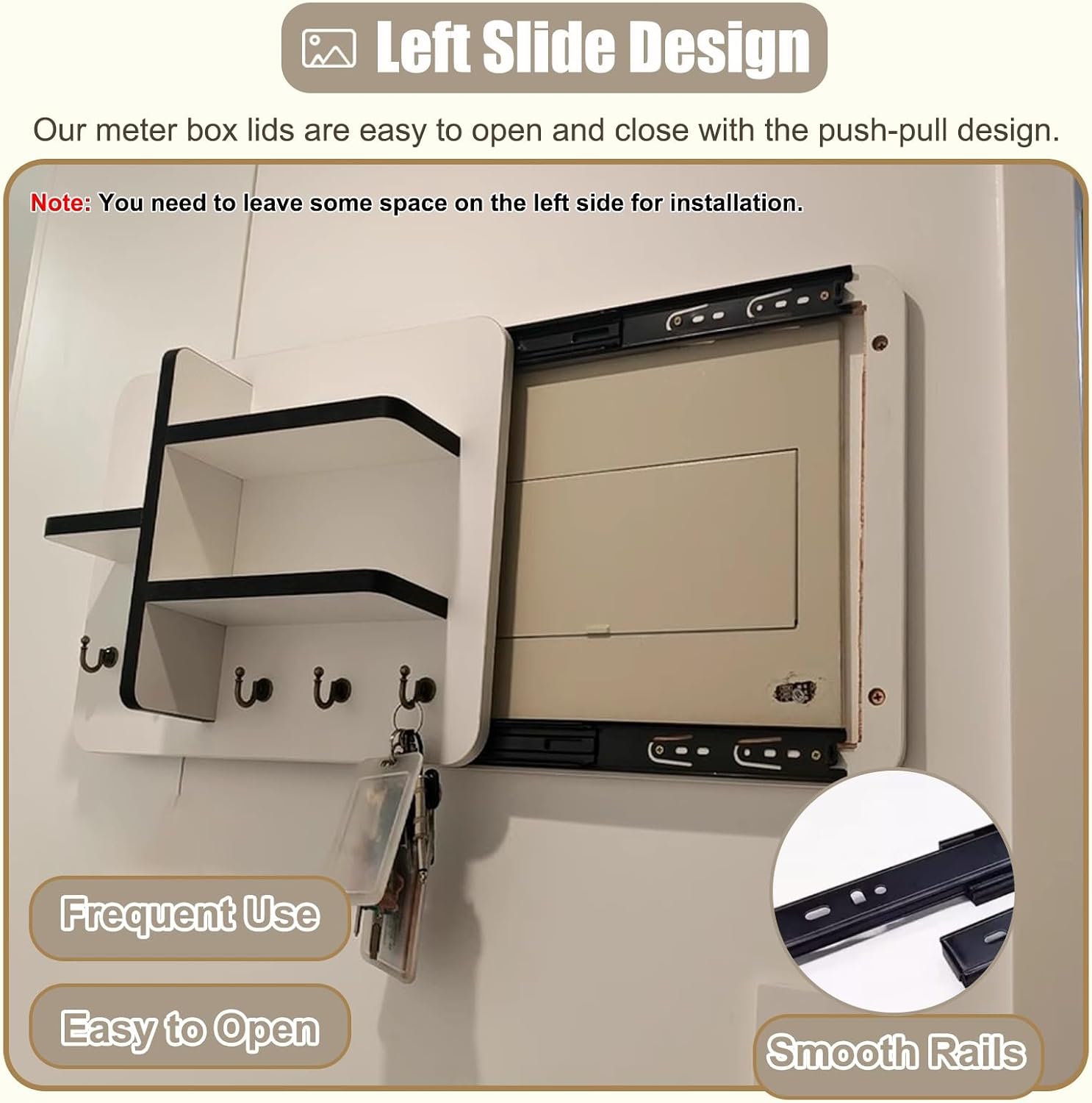 Sliding Door Electrical Panel Box Cover Wooden, Wall Mounted Hide Breaker Box Cover for Circuit Distribution Box, Indoor Meter Box Covers(Style/F,60x50cm(23 5/8x19 3/4'))