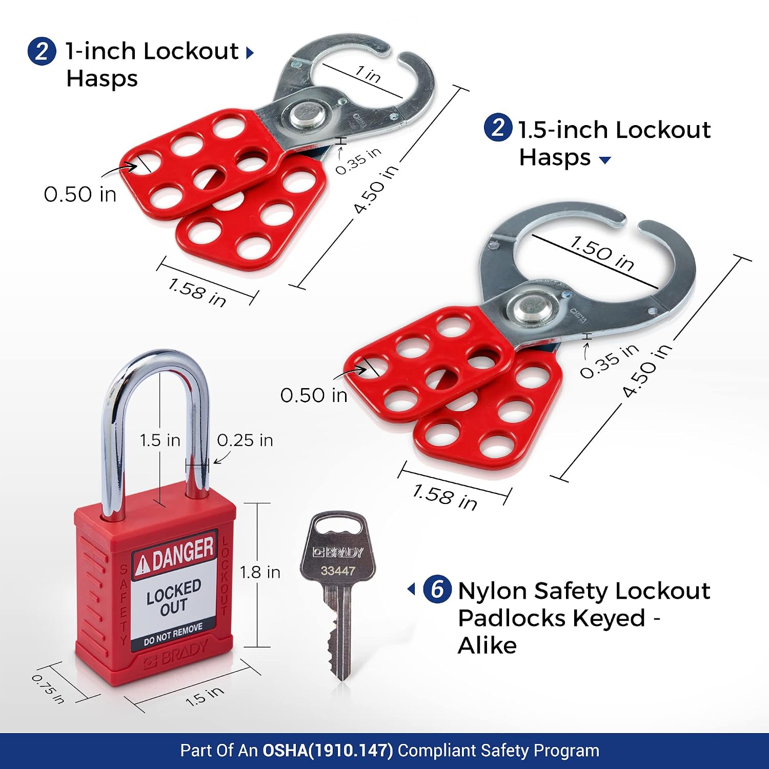 BRADY Lockout Tagout Station with Loto Devices. 6 Keyed Alike Safety Locks, 4 Hasps, Clamp on, Multipole Circuit Breaker Lockouts, Plug Lockout, Cable Lockout 20 Loto Tags. Safety Supply - 153686