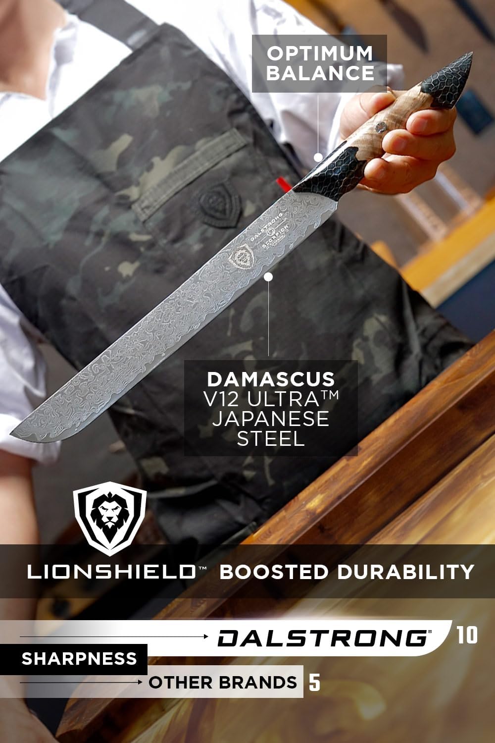 Dalstrong Meat Slicer Knife - 11'-Scorpion Series - Venom Edition - Japanese Steel Chef Knife - Spiral Sandstorm Blade Pattern - Black Honeycomb Resin Handle - w/Leather Sheath