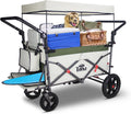TMZ Collapsible Wagon with 2 Foldable Seats, Folding Wagon with Canopy, Multi Functional Cart with Adjustable Handle Bar, Front Expandable for Transport Camping (Green/Beige)