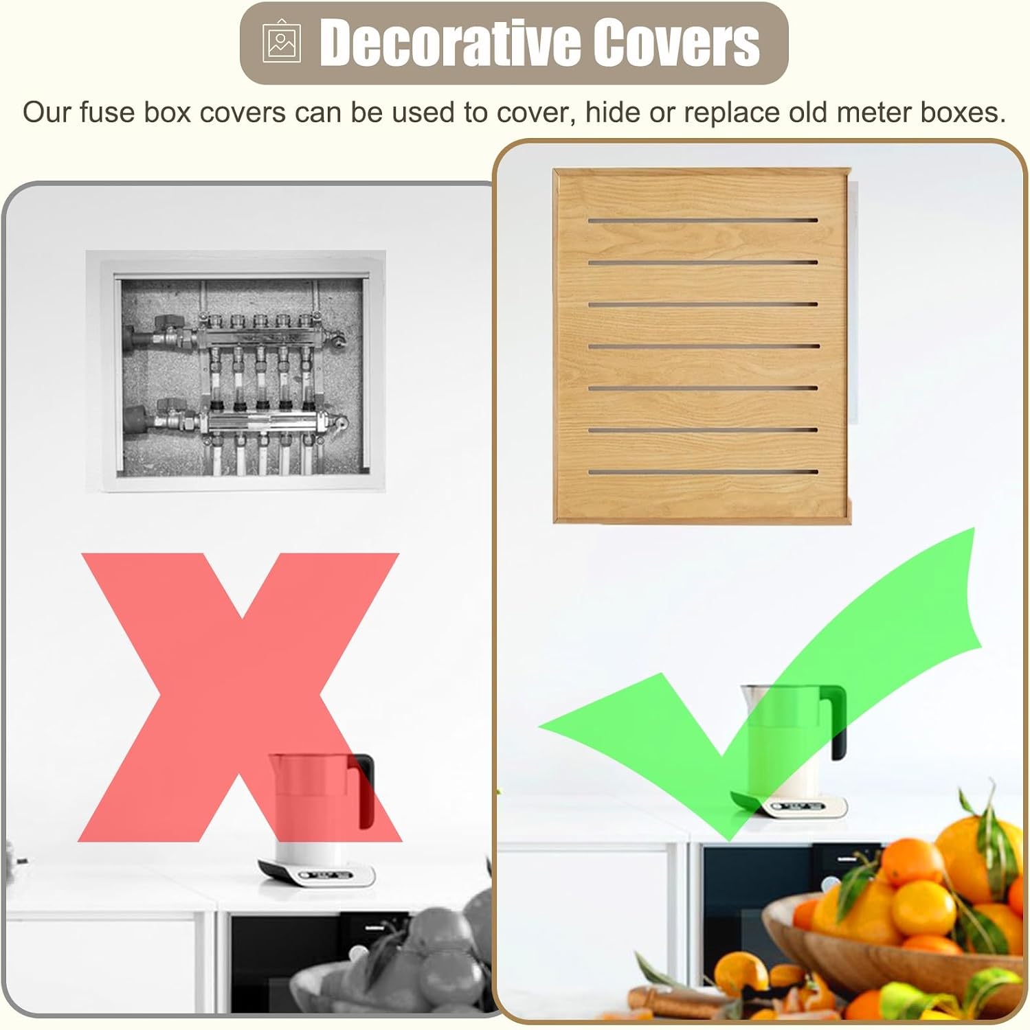 Vertical Electrical Panel Cover Wooden, Wall Mounted Circuit Breaker Box Cover for Fuse Box Replacement, Customizable Alarm Electric Panel Covers(Natural,35x45cm(13 3/4x17 3/4'))